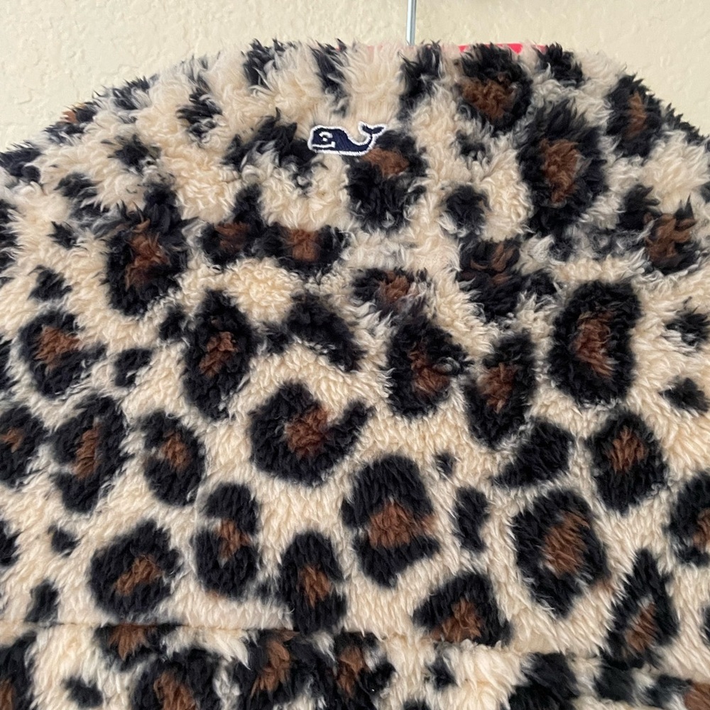 Vineyard Vines- H2F Teddy Fleece Quarter zip! Leopard Print- new- women’s XL- - Picture 6 of 7